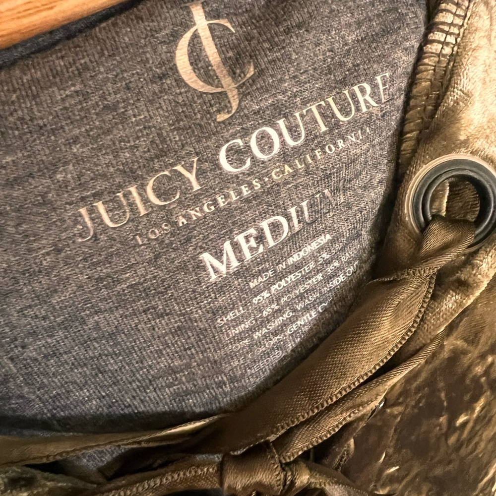 Juicy Couture Army Green Crushed Velvet Hooded Jacket - Picture 3 of 7
